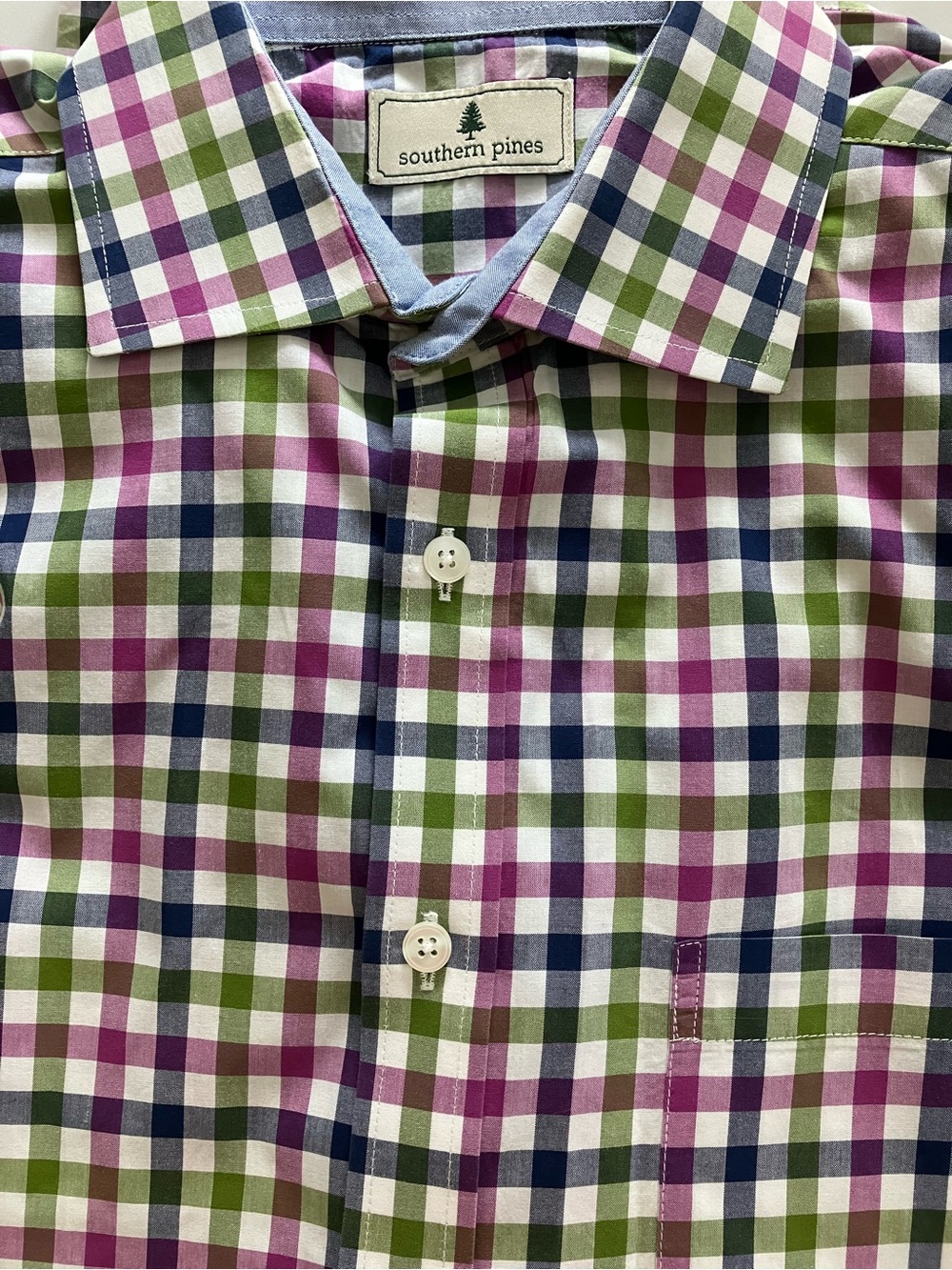 Southern Pines Men's Green, Navy & Magenta Gingham Button-Down Shirt